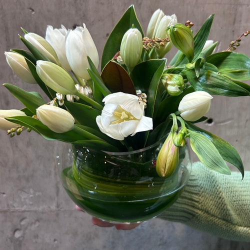 Tulips in glass vase